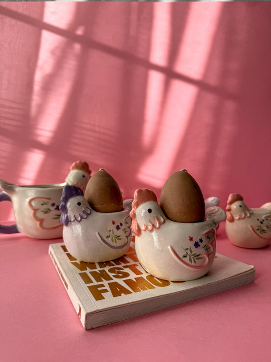 Set of 2 Floral Hen Chicken Shaped Egg Cups