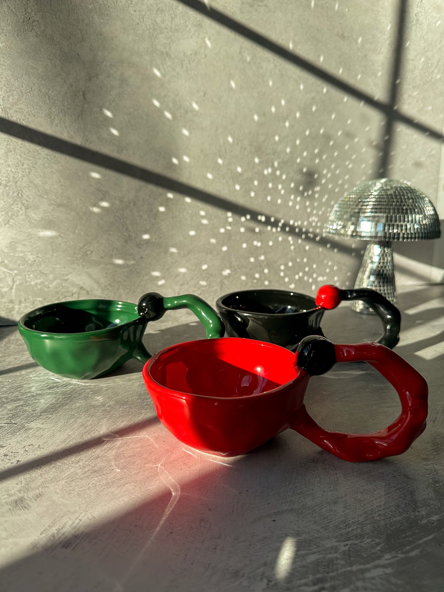 Red, Green and Black Irregular Coffee Mug with a Large Handle