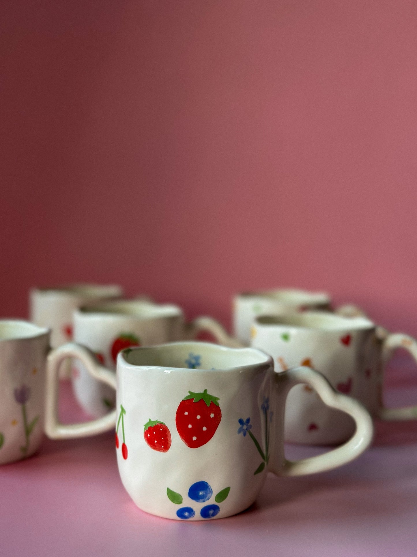 Hand Painted Fruity Ceramic Coffee Cup With Heart Handle / Tea Mug