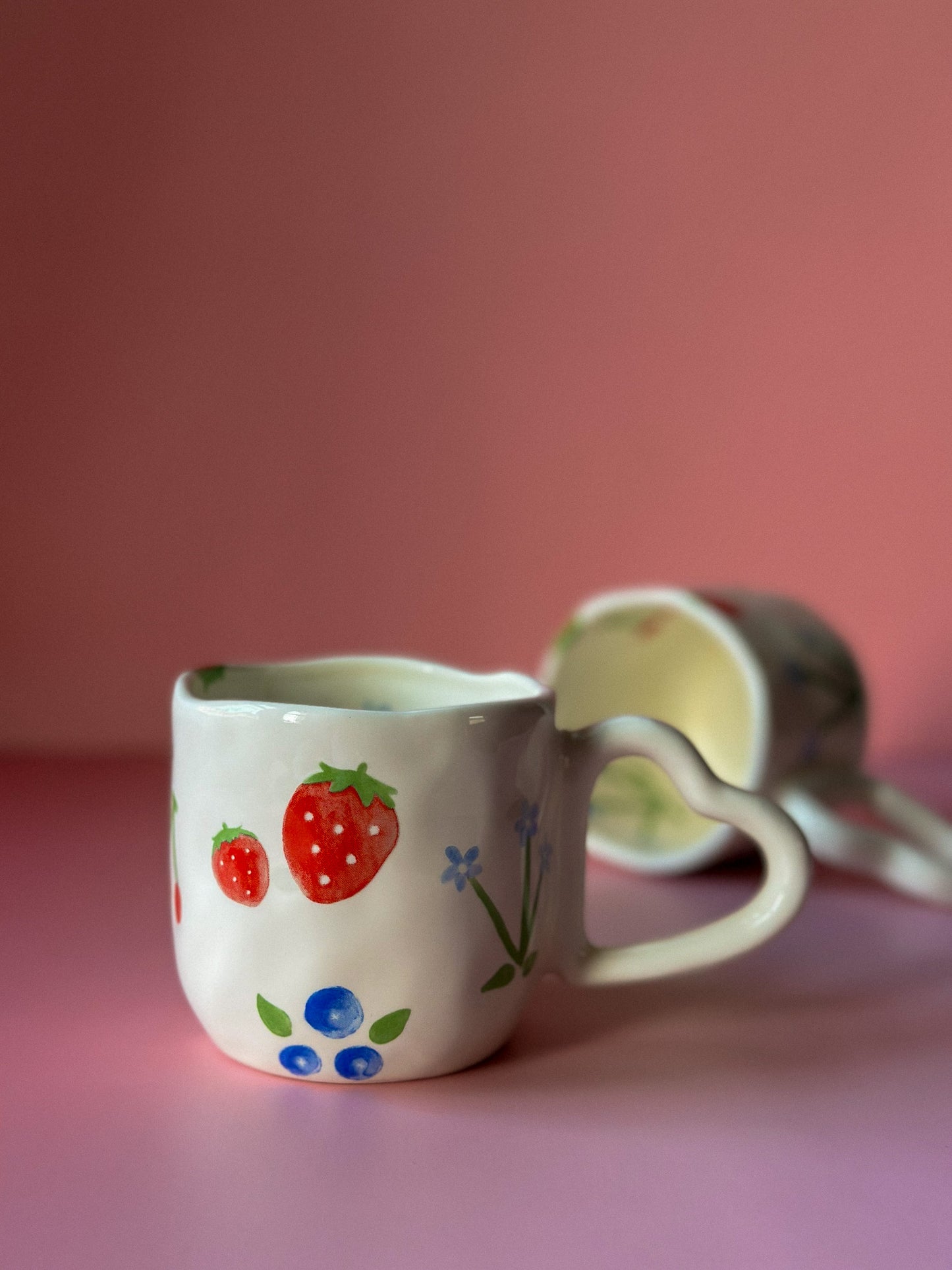 Hand Painted Fruity Ceramic Coffee Cup With Heart Handle / Tea Mug