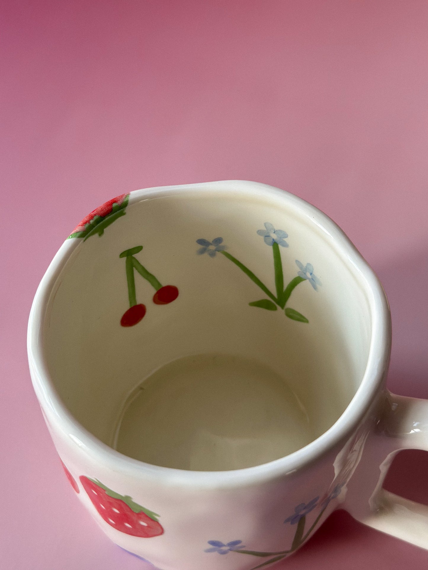 Hand Painted Fruity Ceramic Coffee Cup With Heart Handle / Tea Mug