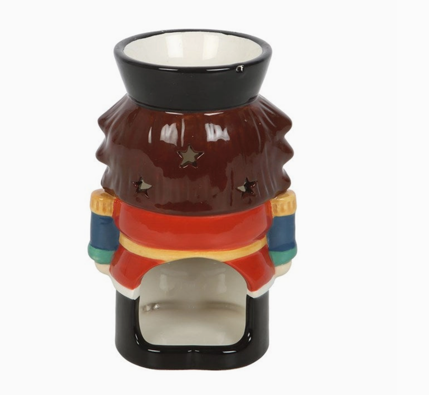 Decorative wax warmer with colorful design on a white background