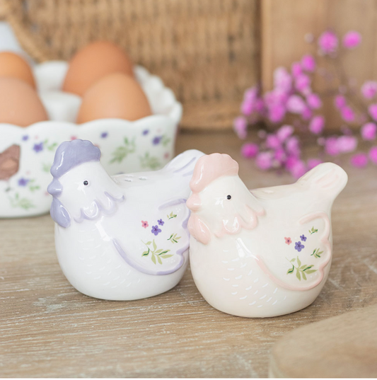 Floral Hen Salt and Pepper Shakers.