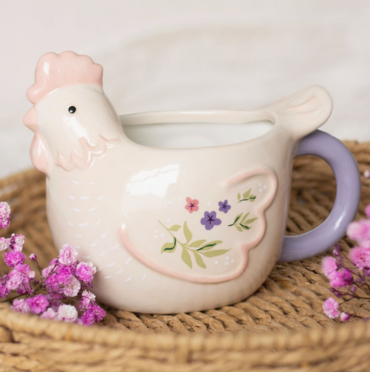 Floral Hen Chicken Shaped Mug