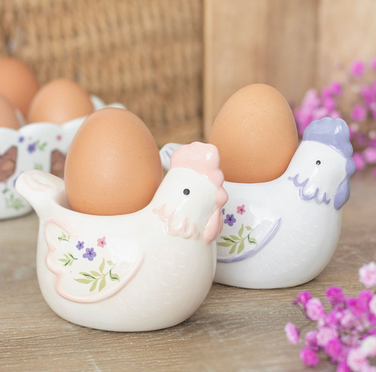 Set of 2 Floral Hen Chicken Shaped Egg Cups