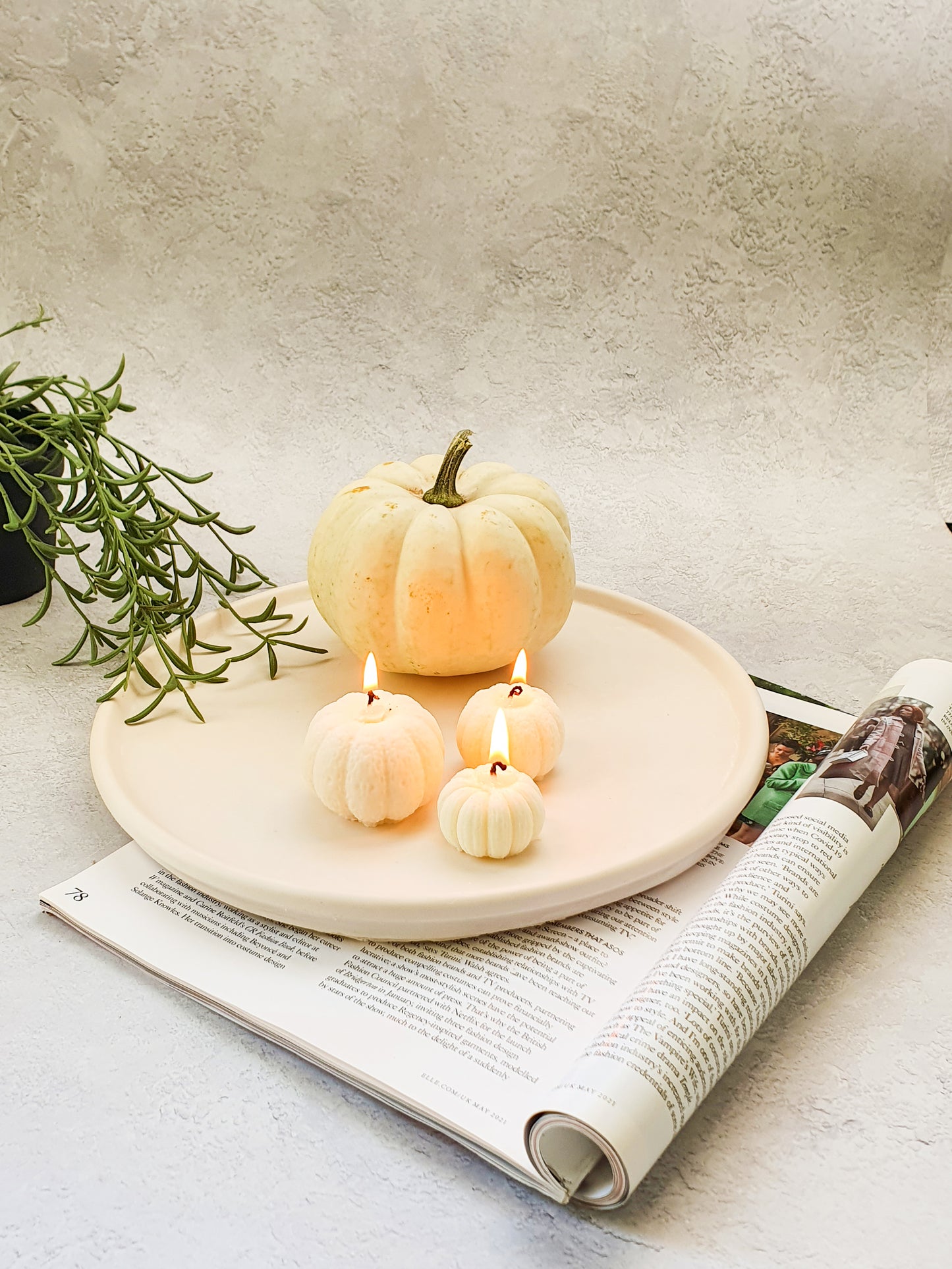 Large Round Decorative Tray with some pumpkins on it.