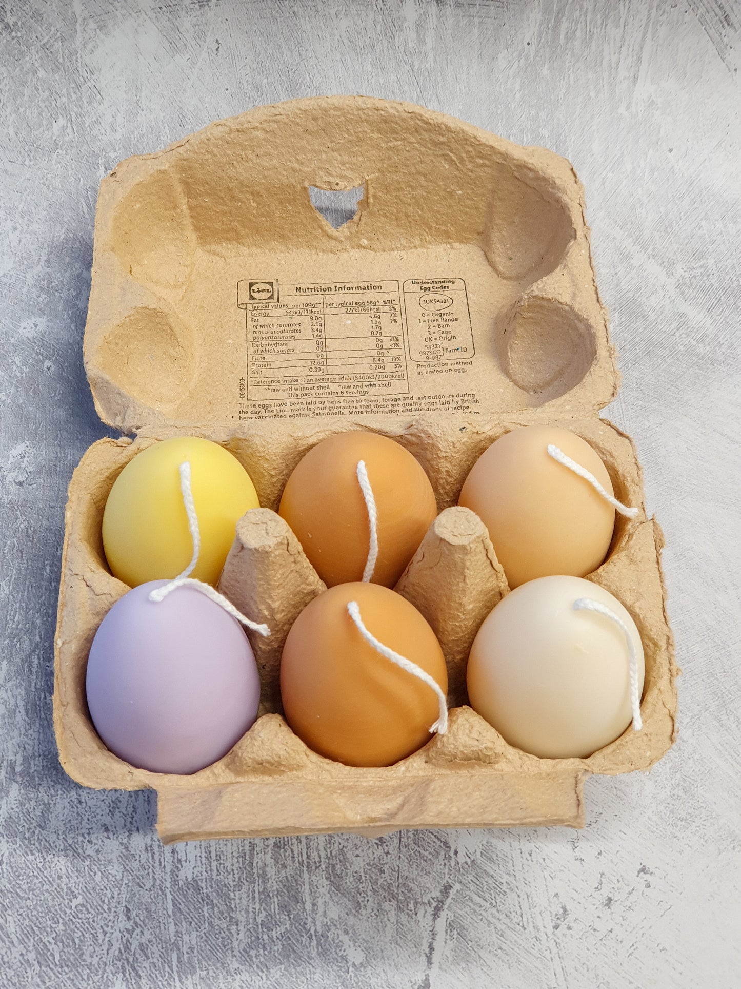 Easter Egg Candles on a eggs box