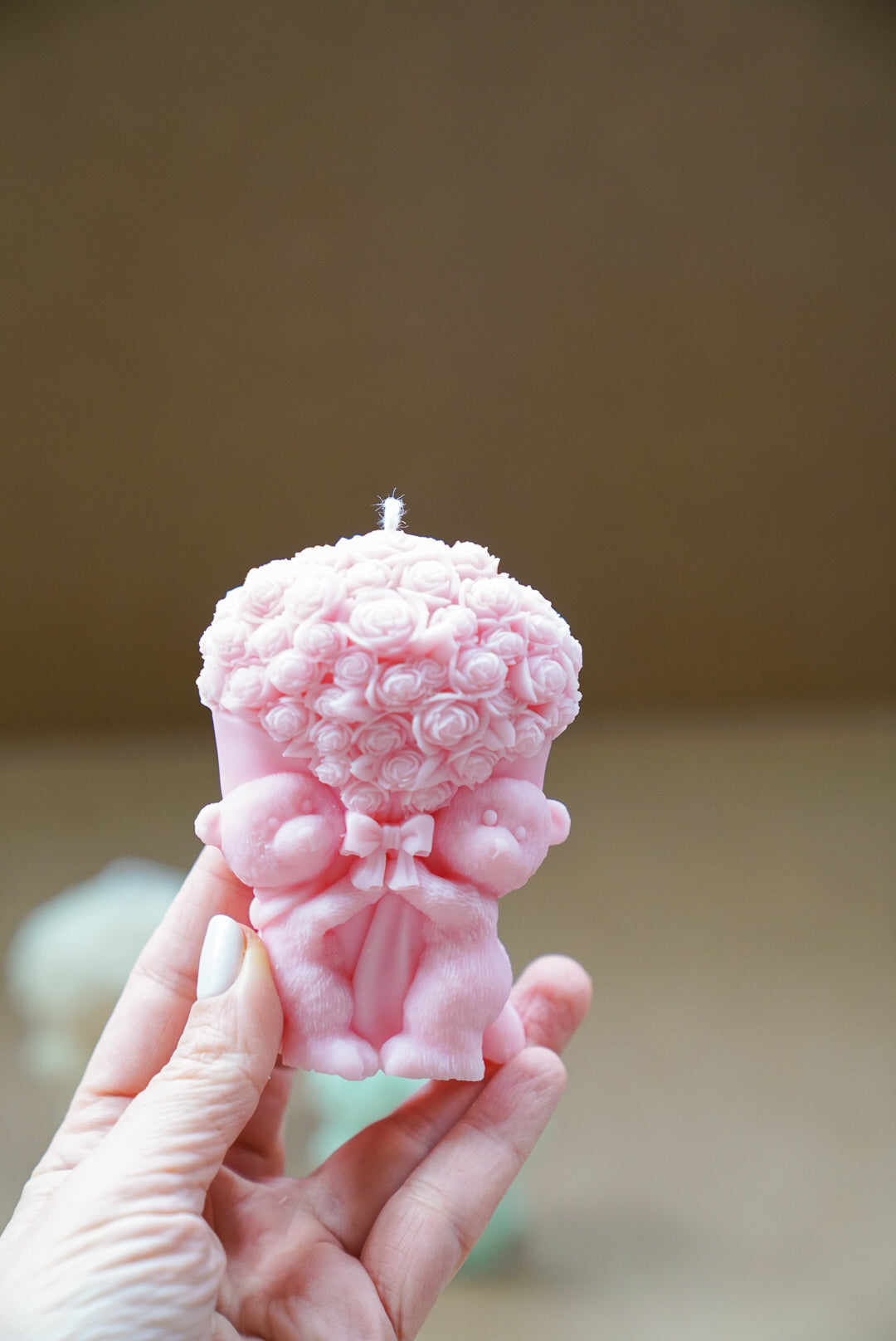 Teddy Bear Flowers Candle