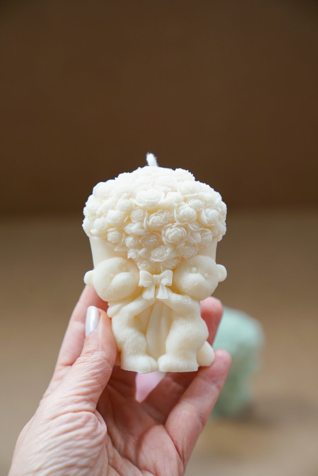 Teddy Bear Flowers Candle