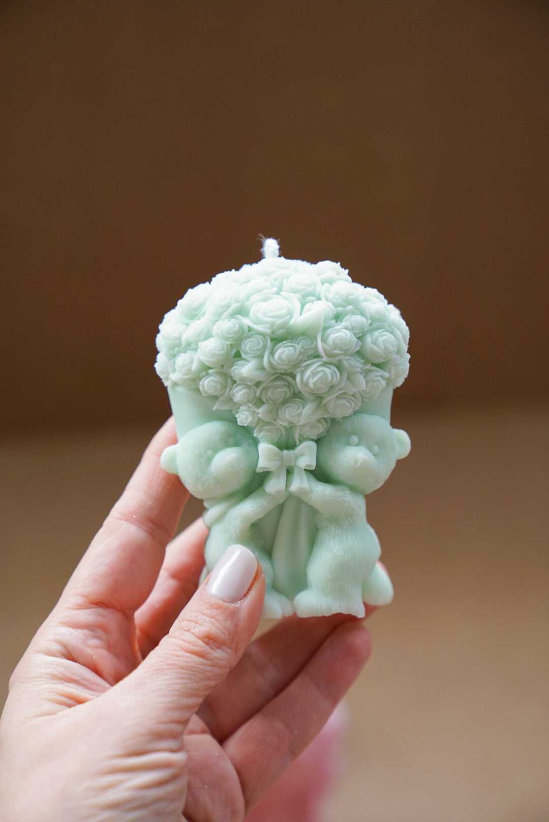 Teddy Bear Flowers Candle