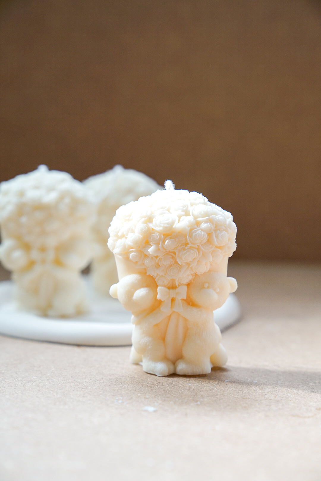 Teddy Bear Flowers Candle