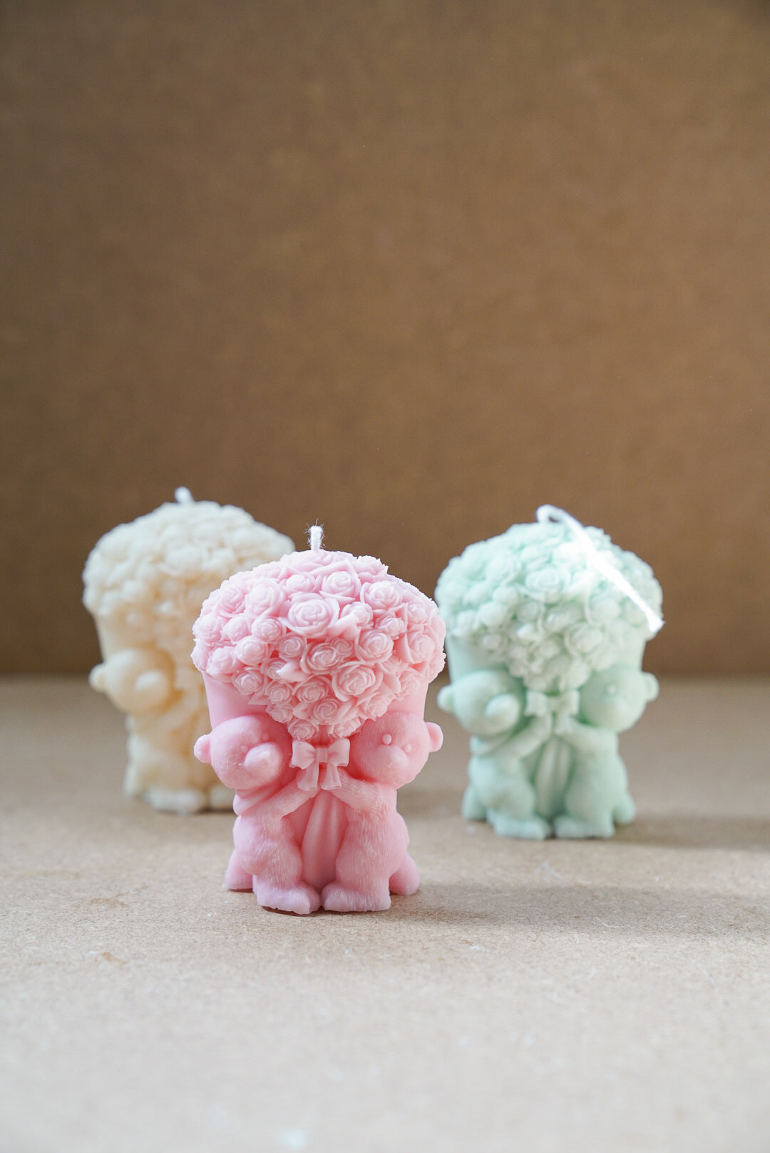 Teddy Bear Flowers Candle