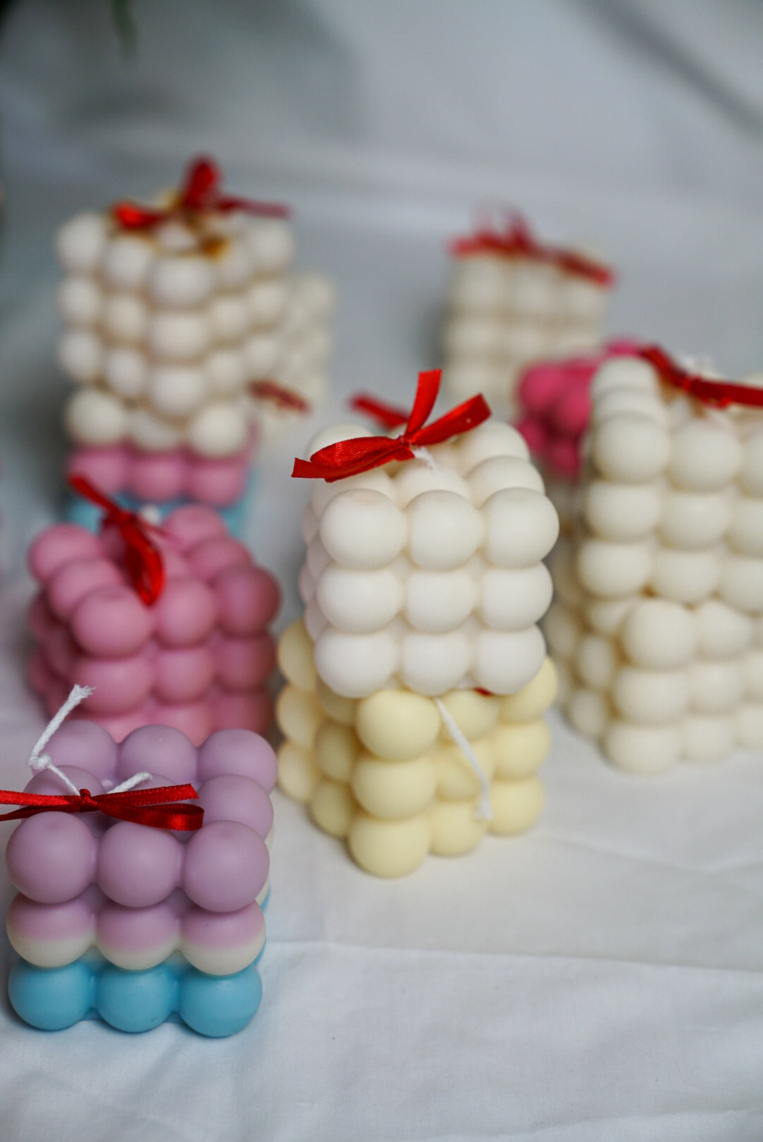 colourful bubble candles with white background