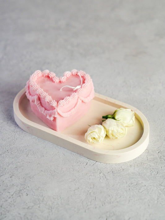Heart Shape Sweetheart Cake Candle with little roses around it.