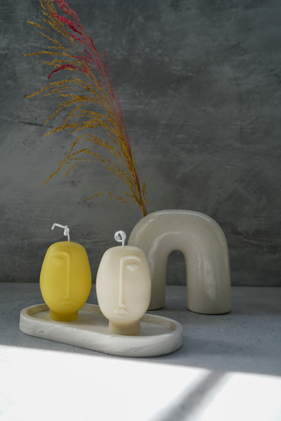 Abstract Face Soy Wax Candle White and Yellow with white jar