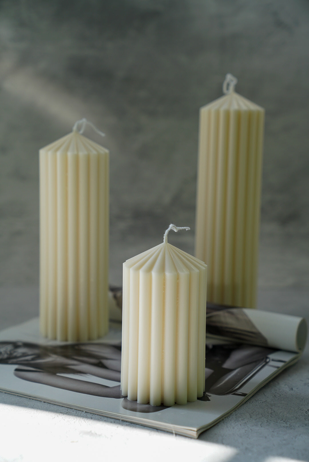 Ivory Corinthian Pillar Candle Set