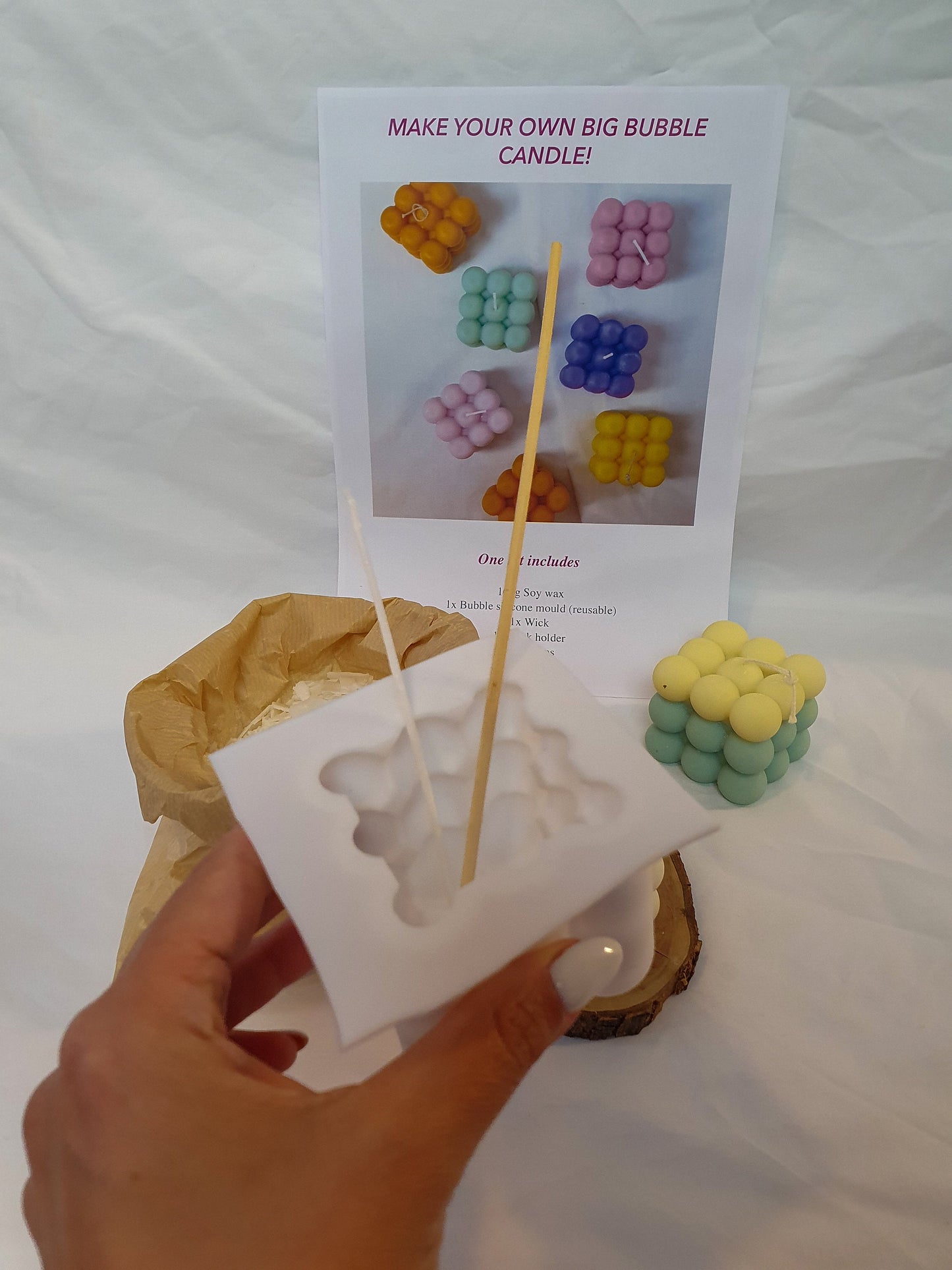 Make your own big Bubble Candle Making Kit with some bubble candles and silicone mould.