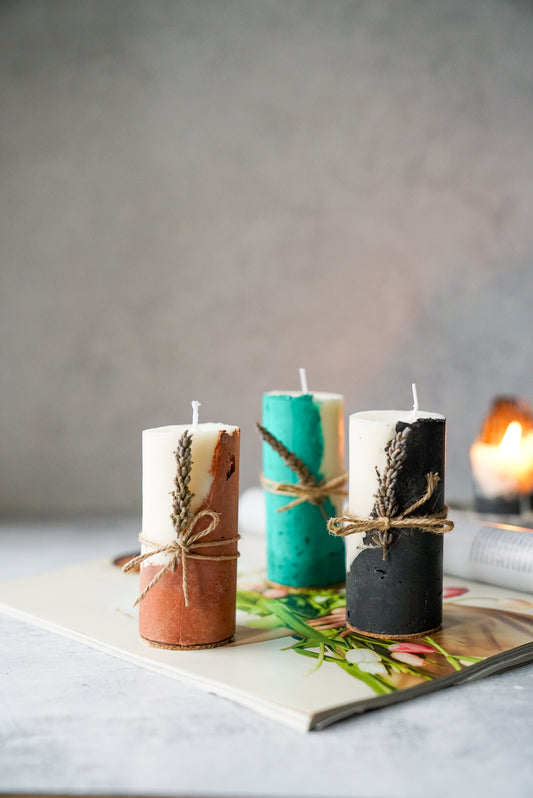 Brown and Black Concrete Soy Wax Candles With Lavender Scented on a magazine