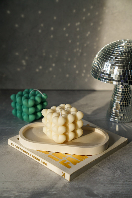 Heart Cube Candles on a trinket dish. 