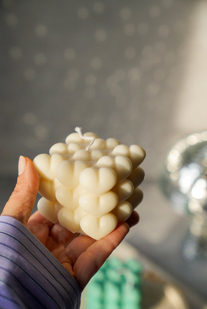 Holding Ivory Heart Cube Candle