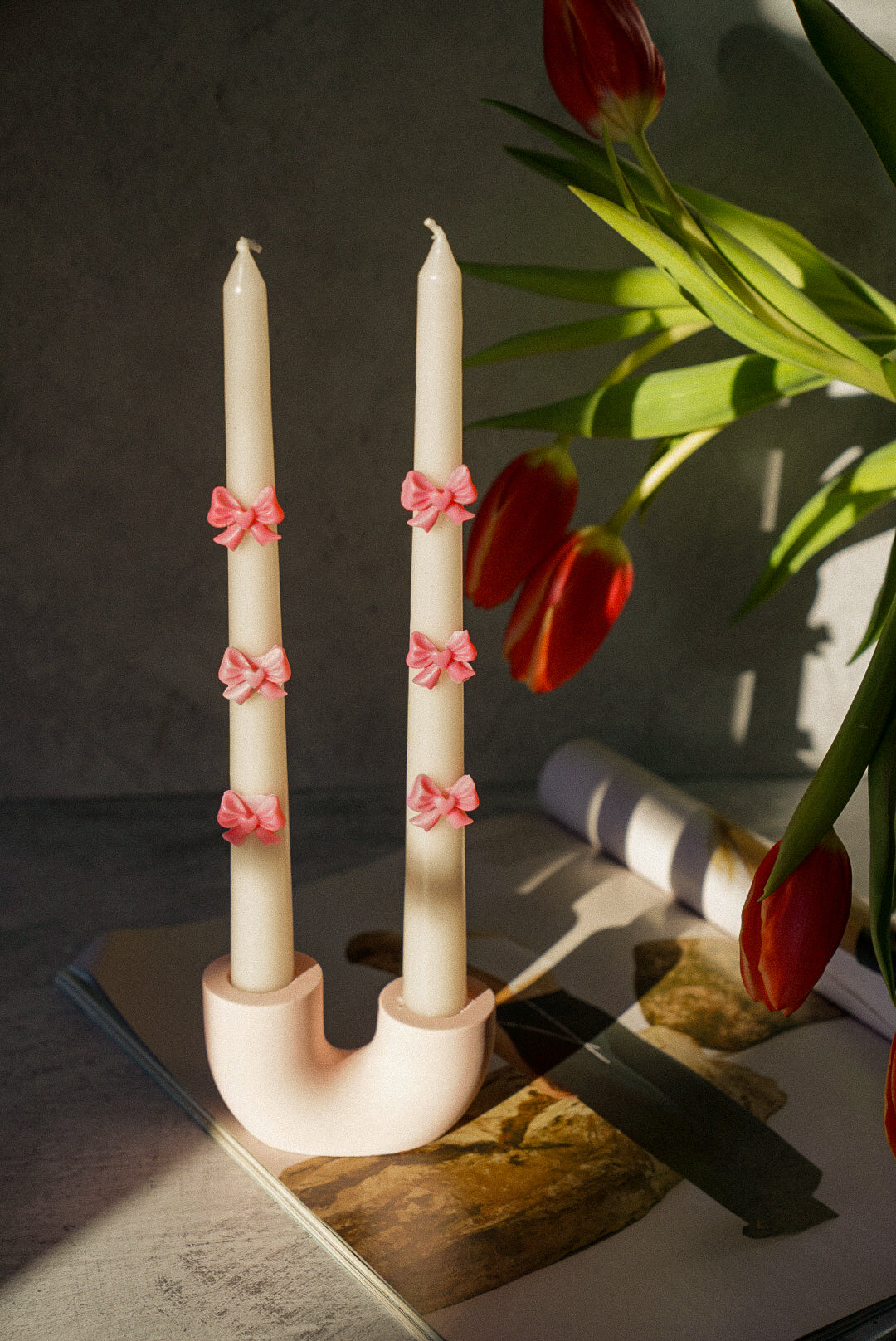 Bow Dinner Candle with U shape Holder 