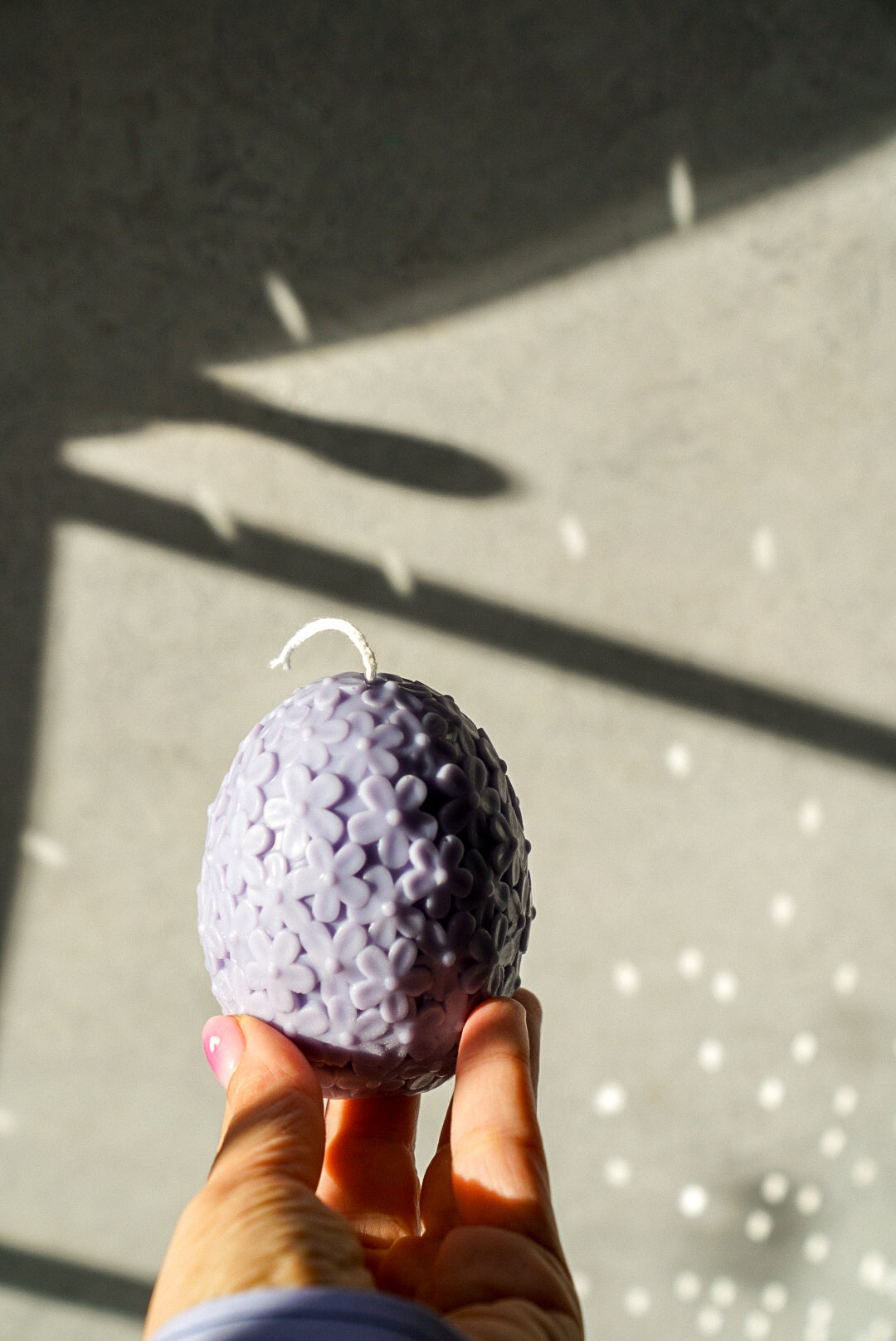 Lavender Easter Egg candles with flowers