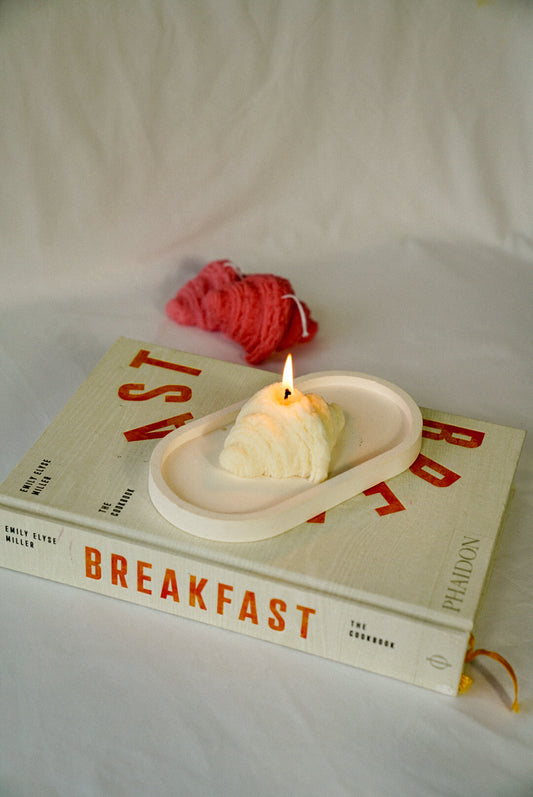 Burning Croissant Shaped Soy Wax Candle