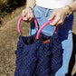 Dark Blue Handcrafted Boho Tote Bag
