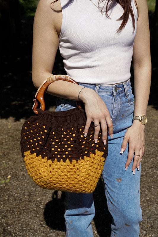 Handmade Crochet Bag with Autumn Colours with Marbled Handle