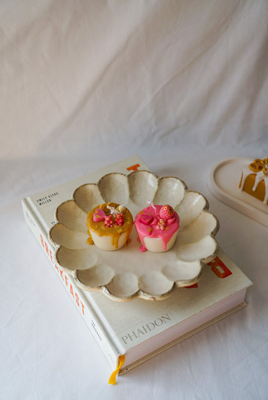 Two Handmade Mini Cup Cake Candle on the plate 