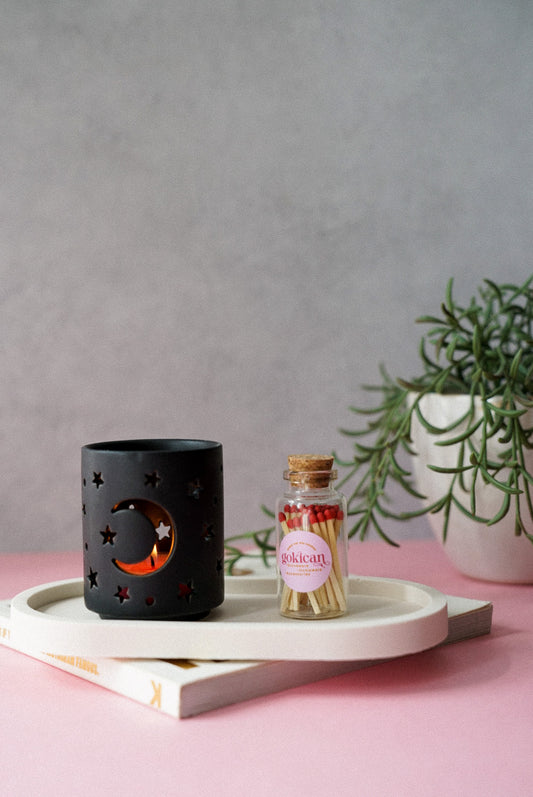 Black Tealight holder with star and moon details