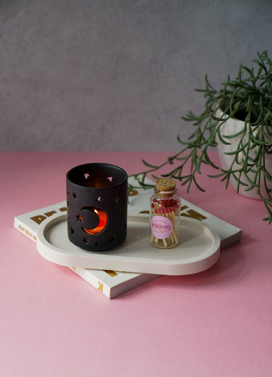 Black Tea-light holder with star and moon details