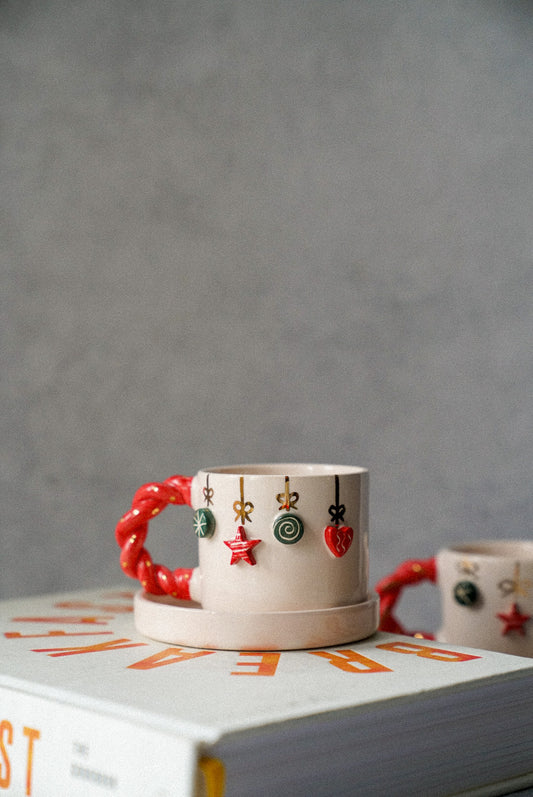 Set Of Christmas Ceramic Espresso Cup With Saucer