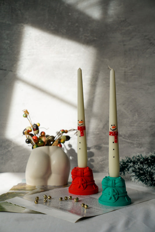 Hand Painted Snowman Taper Candles