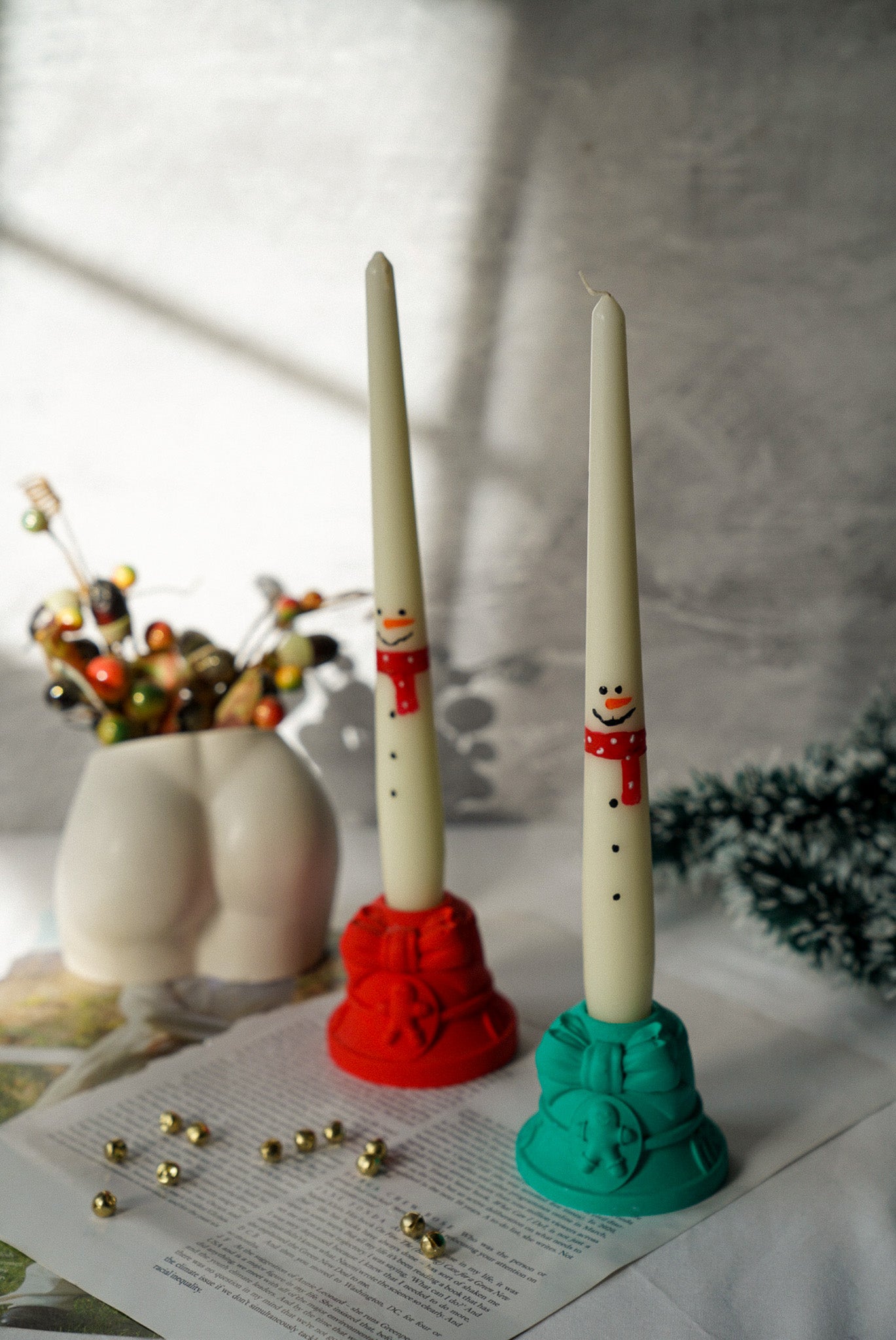 Hand Painted Snowman Taper Candles