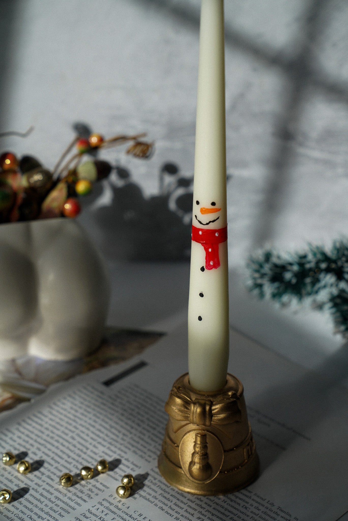 Hand Painted Snowman Taper Candles