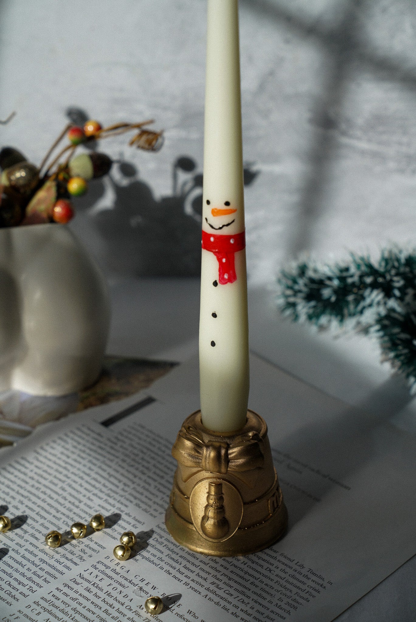 Hand Painted Snowman Taper Candles