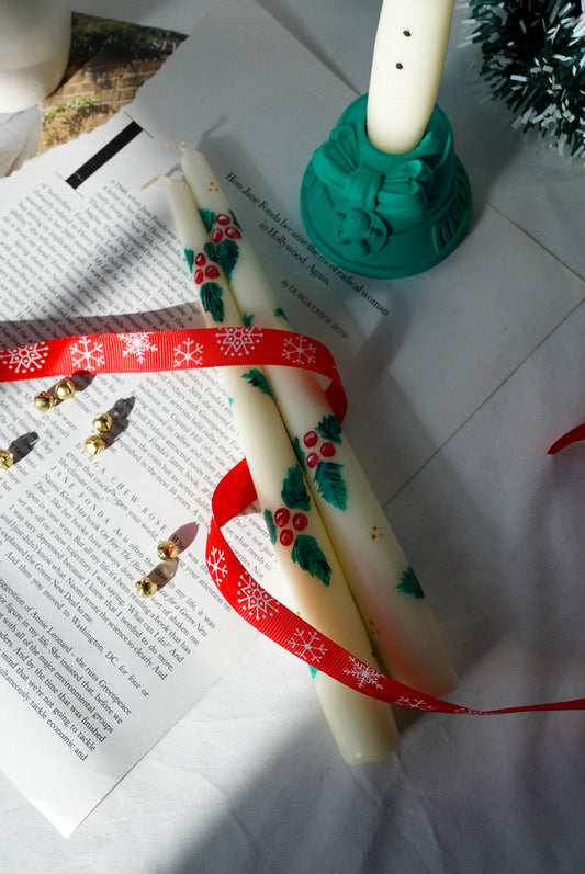 Festive Hand Painted Taper Candles