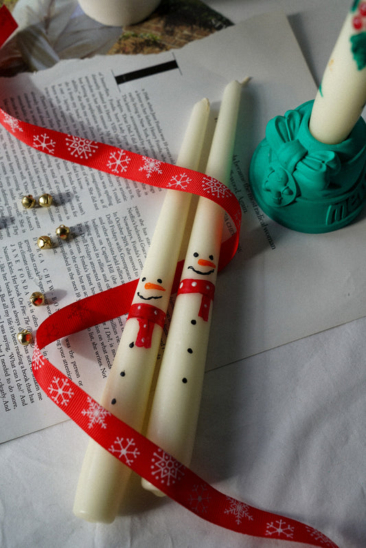 Hand Painted Snowman Taper Candles