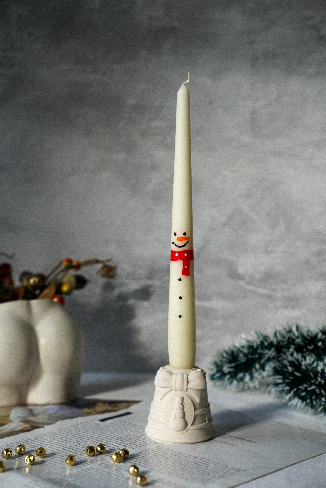 Hand Painted Snowman Taper Candles