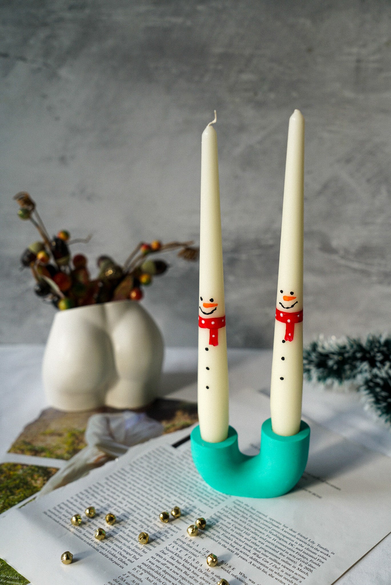 Hand Painted Snowman Taper Candles