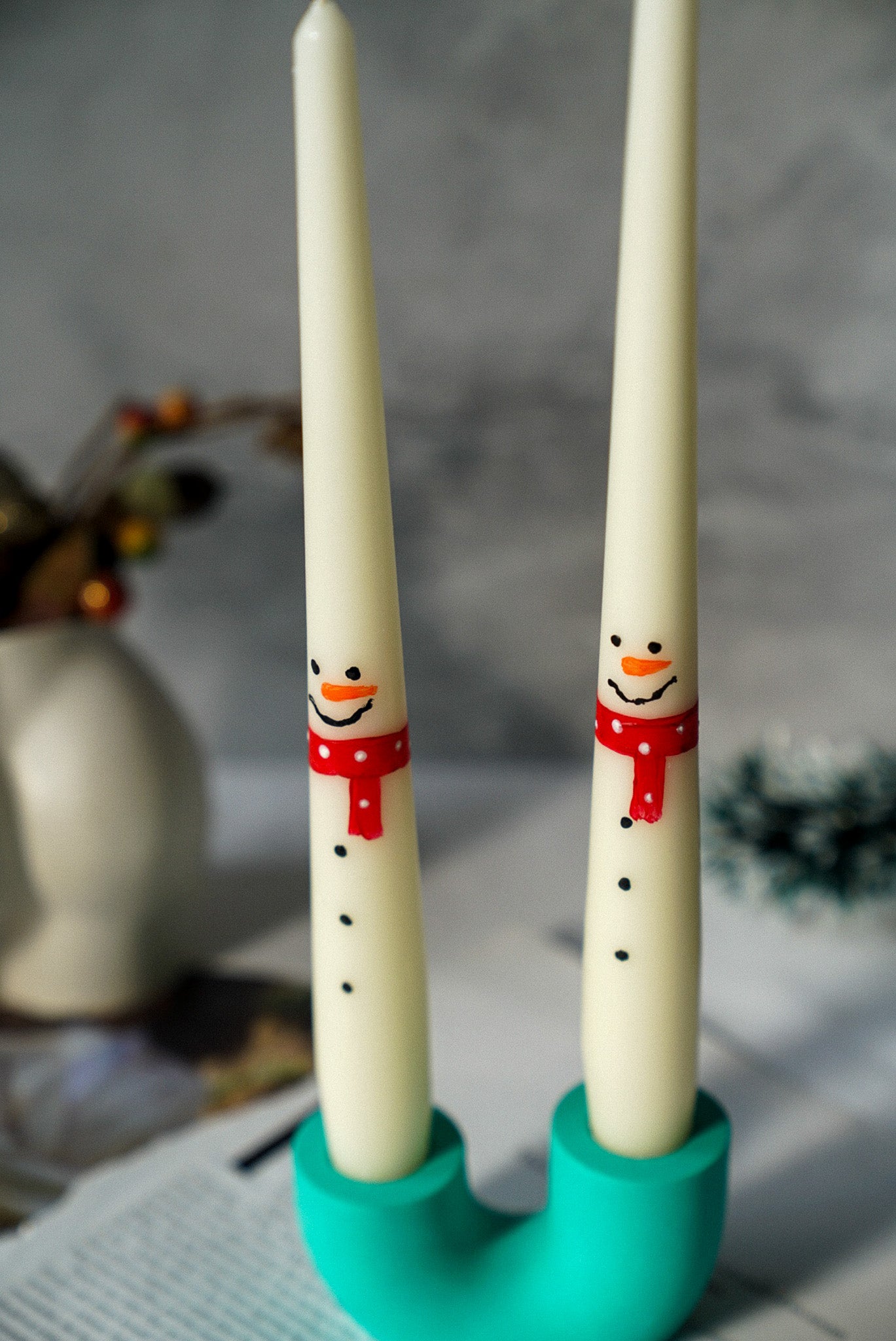 Hand Painted Snowman Taper Candles