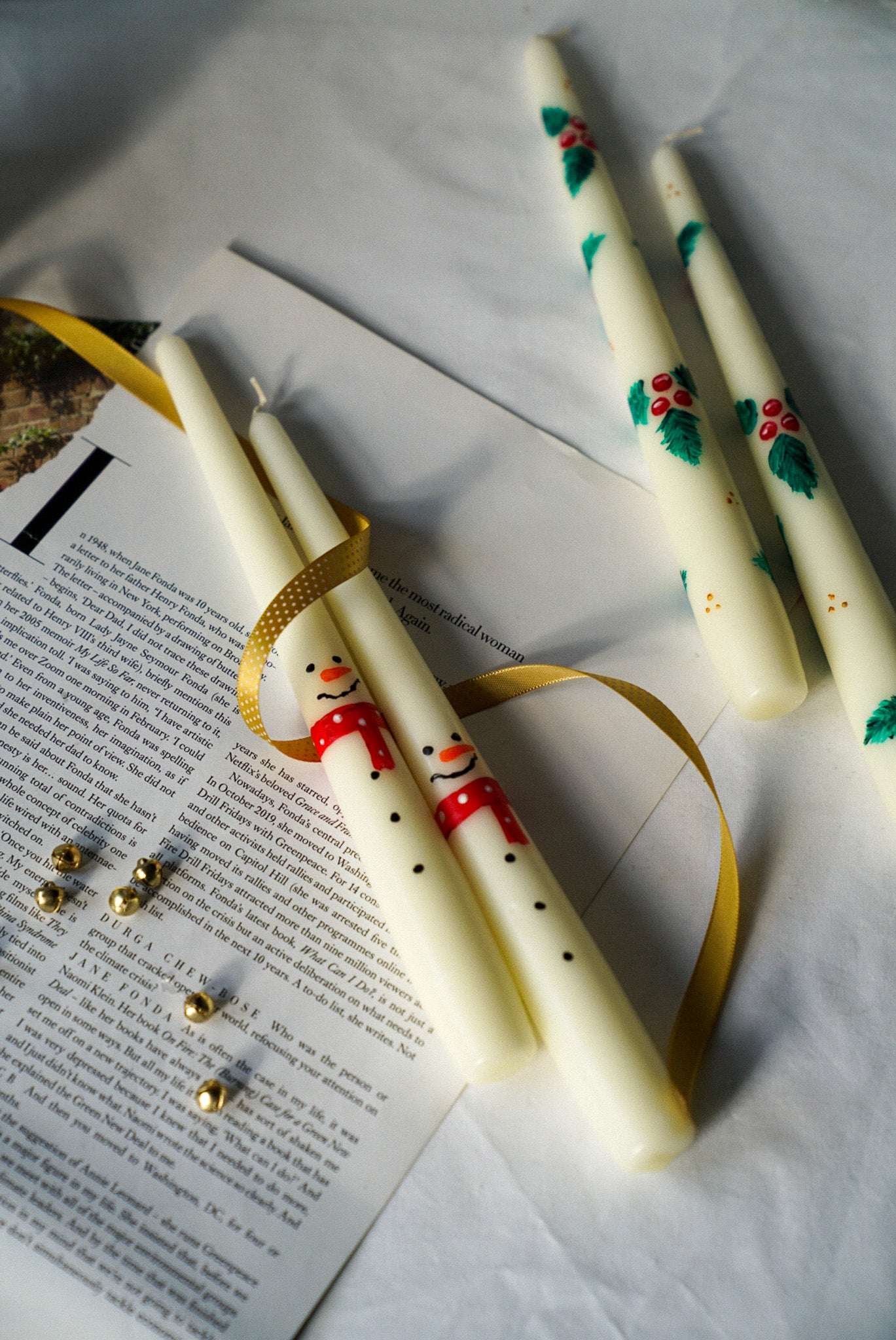 Hand Painted Snowman Taper Candles