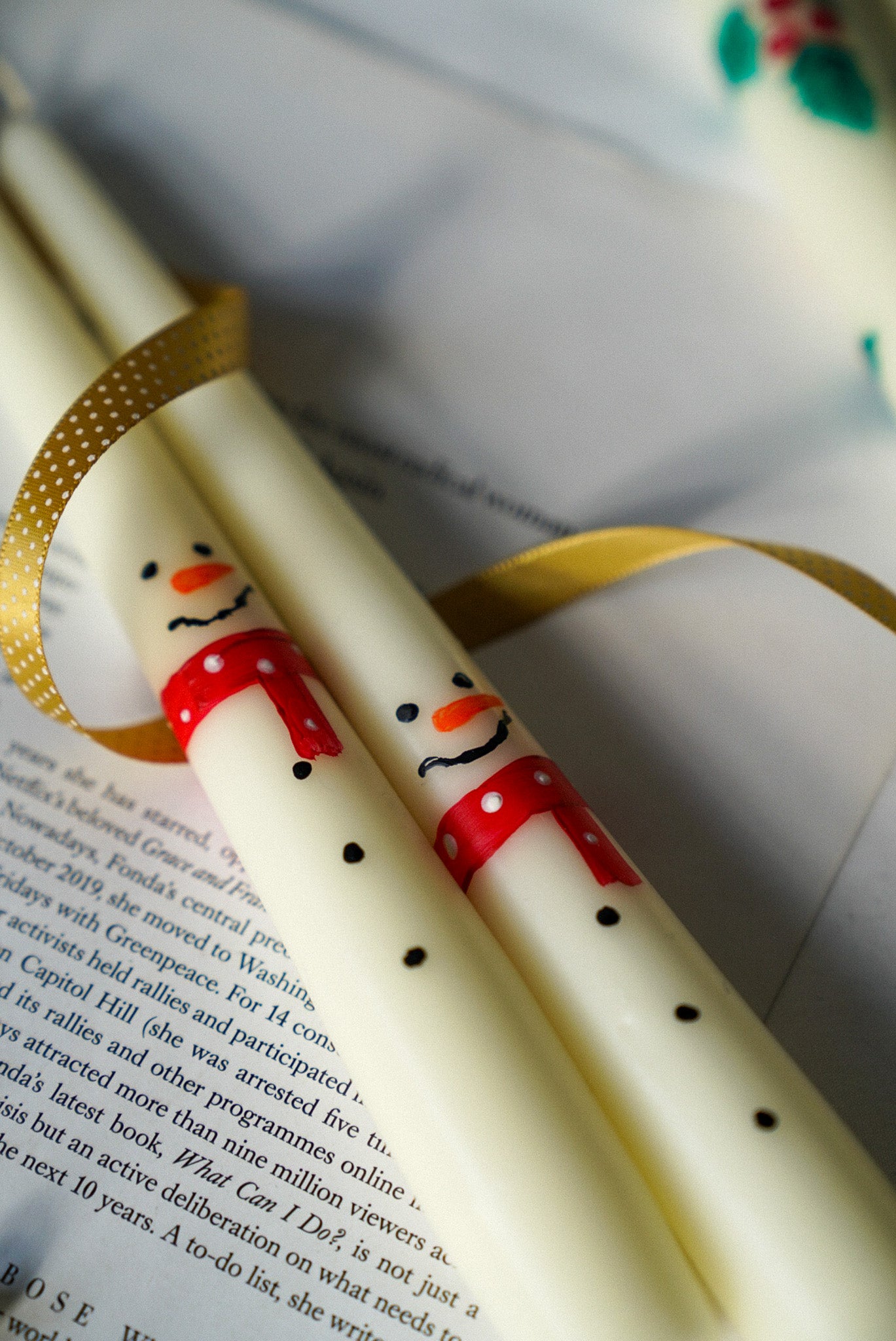 Hand Painted Snowman Taper Candles