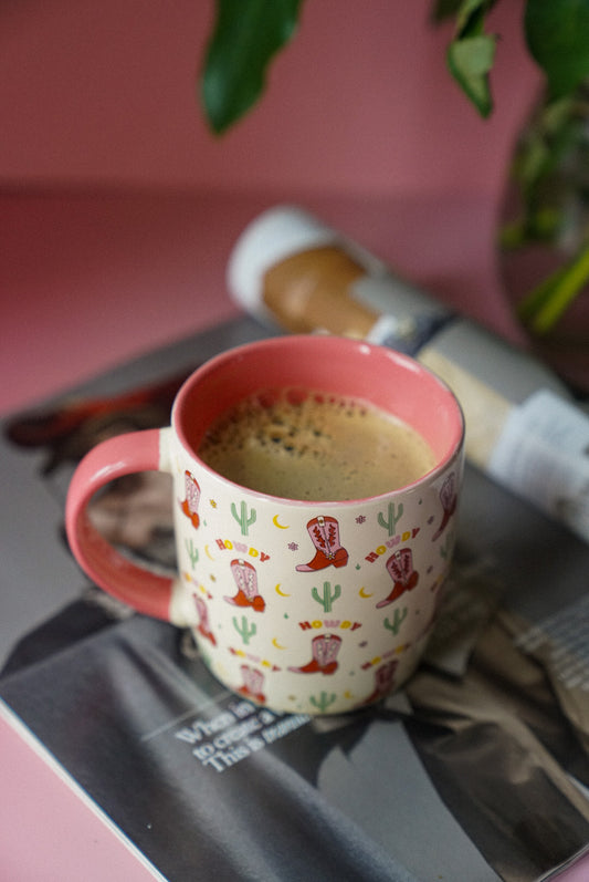 Howdy Pink Cowboy Boot Print Coffee / Tea  Mug