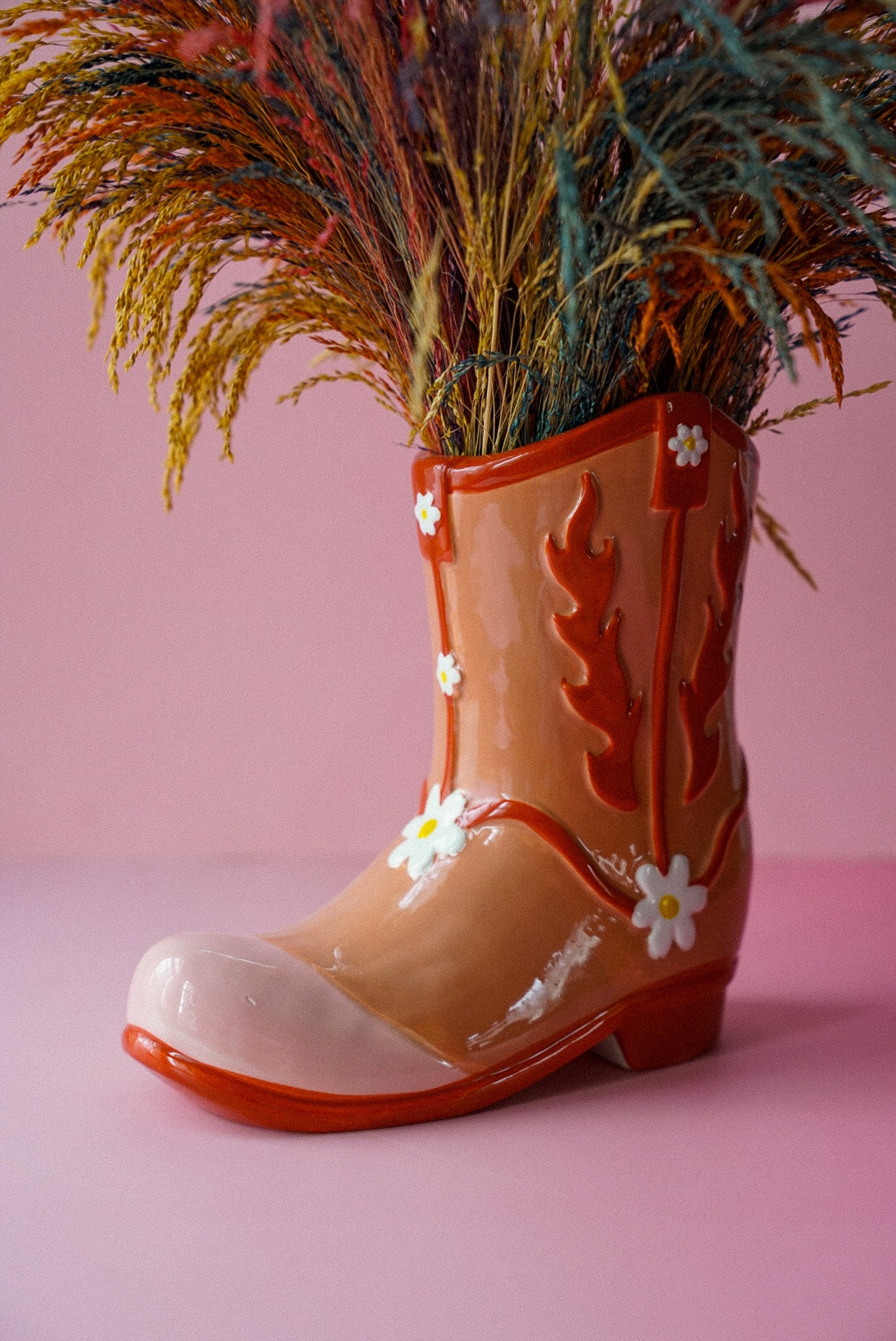 Pink Cowboy Boot Flower Vase