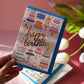 Happy Birthday Cake Pattern Gold Greetings Card