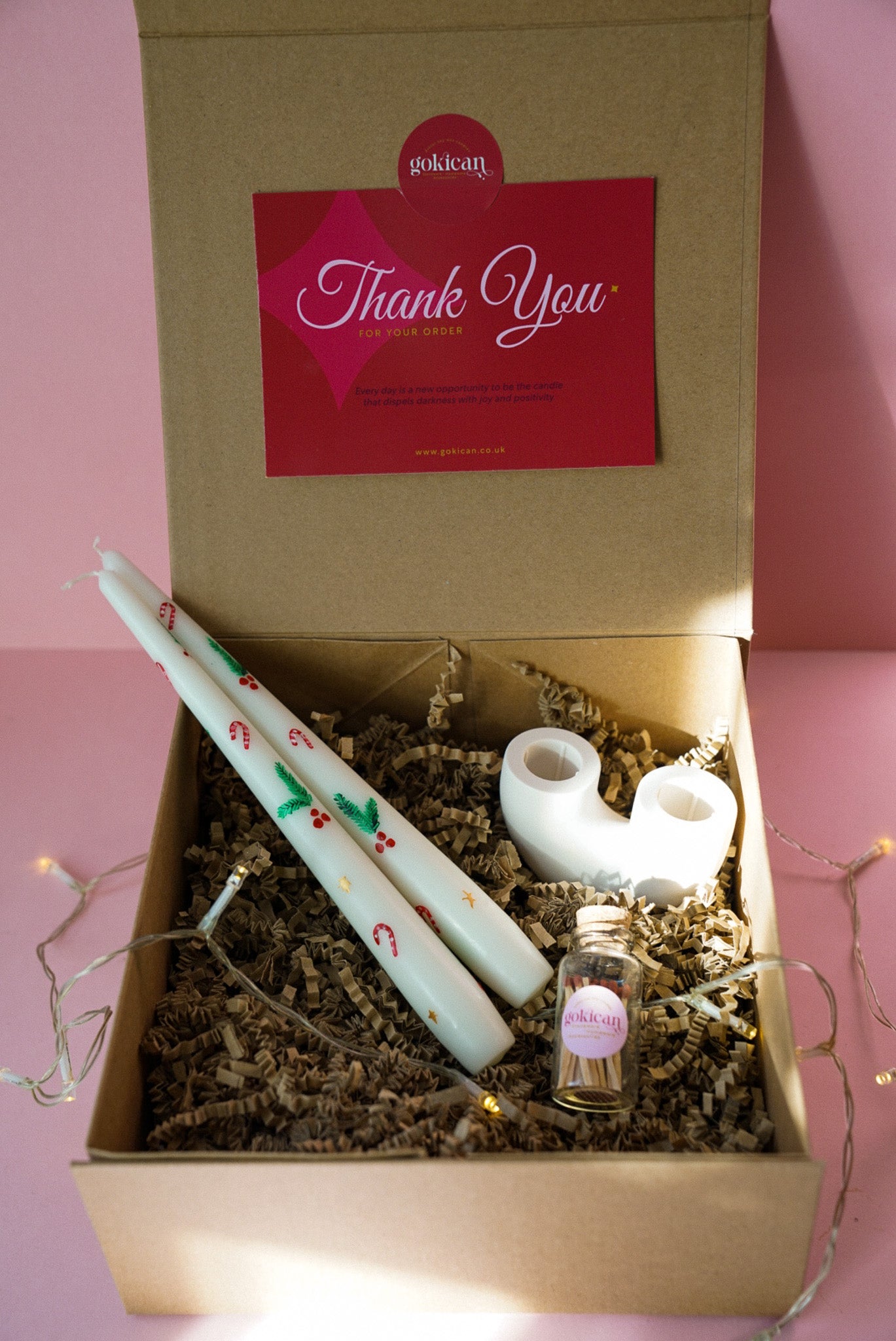 Hand-Painted Christmas Candles With U shape candle holder gift set