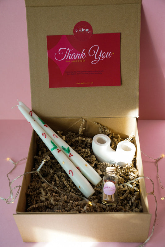 Hand-Painted Christmas Candles With U shape candle holder gift set