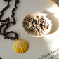 Brown Stone Chip Necklace With Natural Scallop Shell Pendant